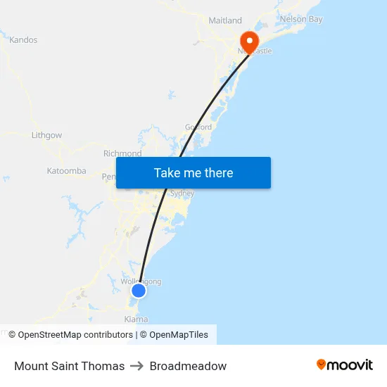Mount Saint Thomas to Broadmeadow map