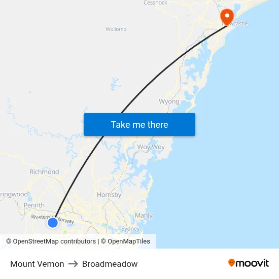 Mount Vernon to Broadmeadow map