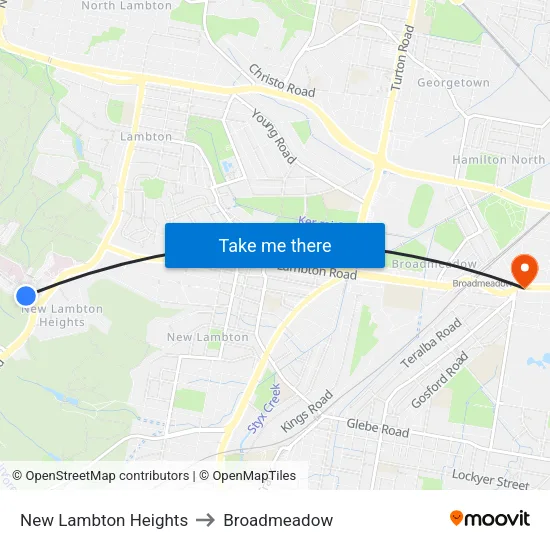 New Lambton Heights to Broadmeadow map