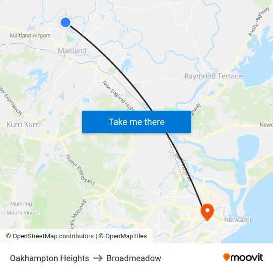 Oakhampton Heights to Broadmeadow map