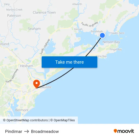 Pindimar to Broadmeadow map