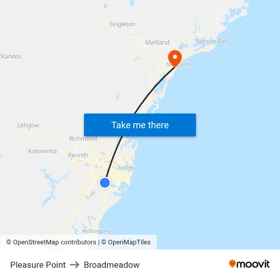 Pleasure Point to Broadmeadow map
