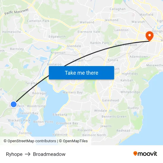 Ryhope to Broadmeadow map