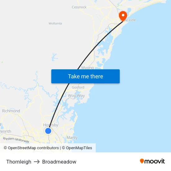 Thornleigh to Broadmeadow map