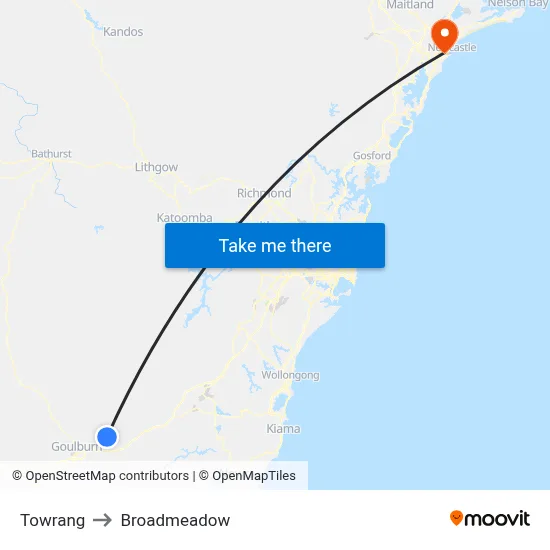 Towrang to Broadmeadow map