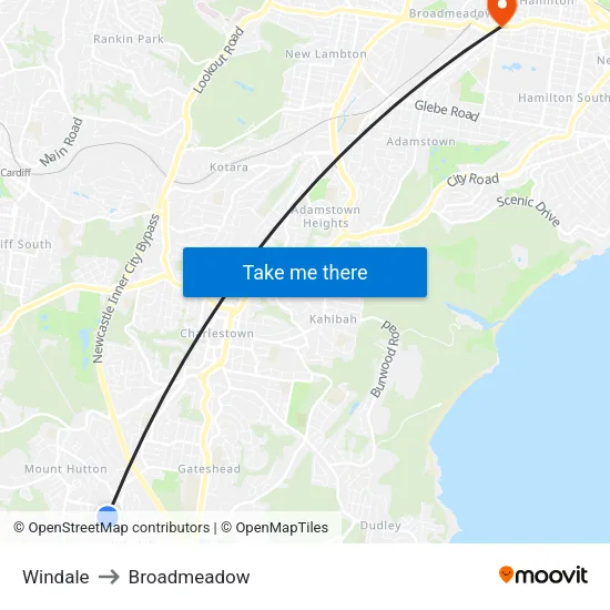 Windale to Broadmeadow map