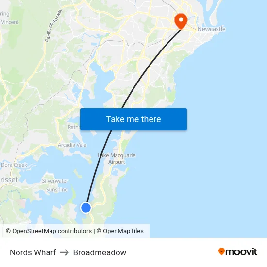 Nords Wharf to Broadmeadow map
