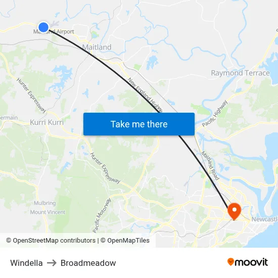 Windella to Broadmeadow map