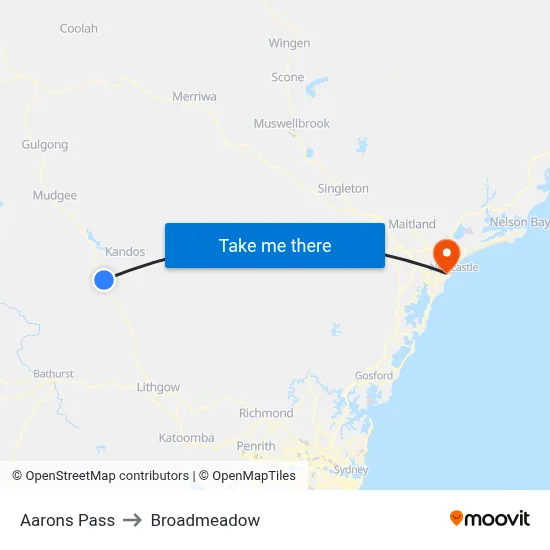 Aarons Pass to Broadmeadow map