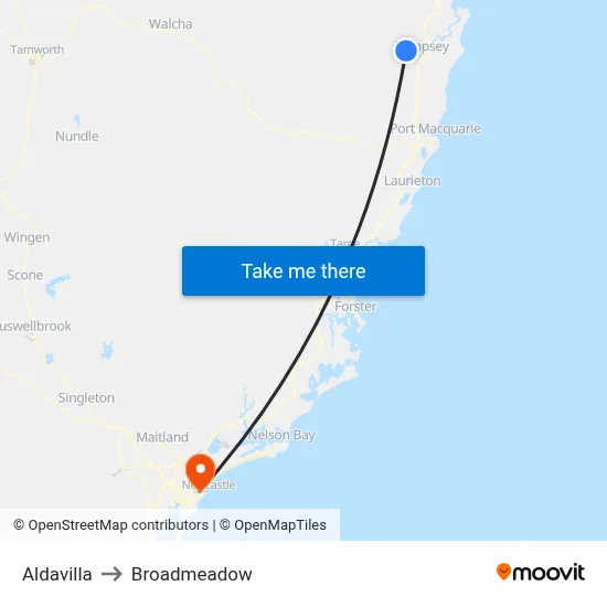 Aldavilla to Broadmeadow map