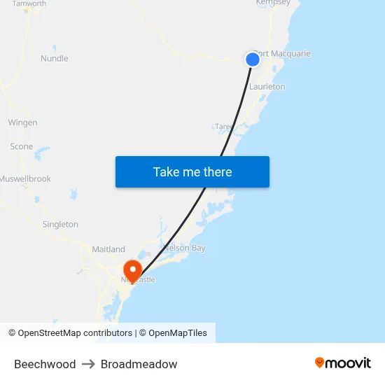 Beechwood to Broadmeadow map