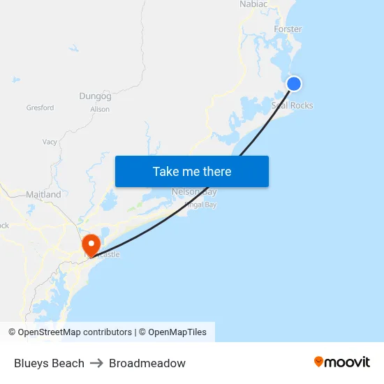 Blueys Beach to Broadmeadow map