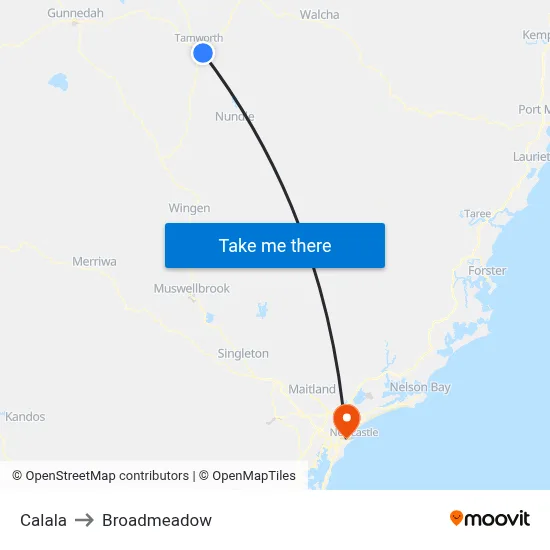 Calala to Broadmeadow map