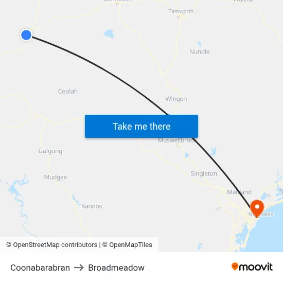 Coonabarabran to Broadmeadow map