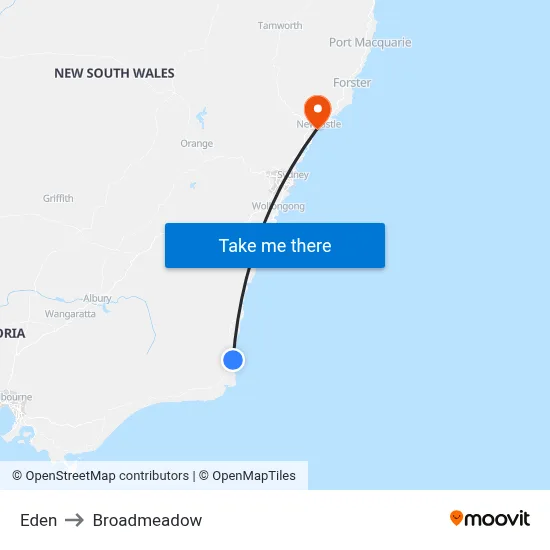 Eden to Broadmeadow map