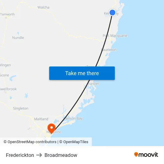 Frederickton to Broadmeadow map