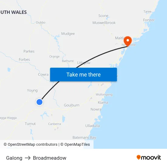 Galong to Broadmeadow map