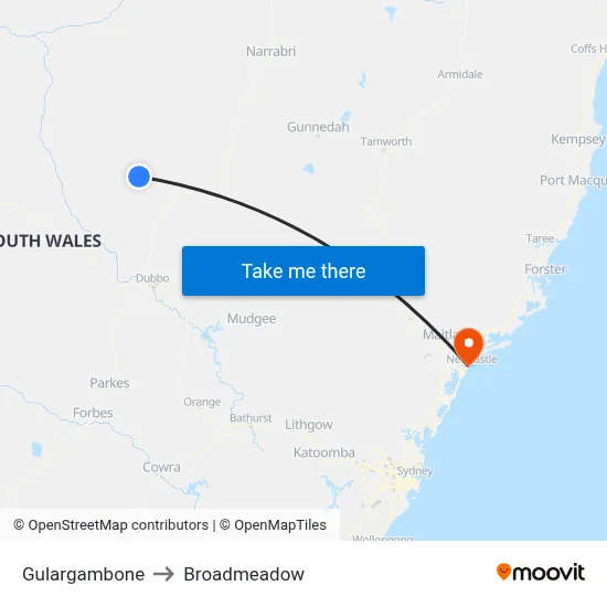 Gulargambone to Broadmeadow map