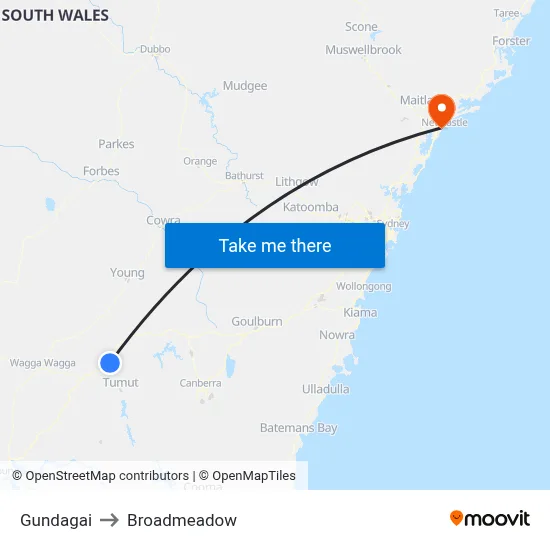 Gundagai to Broadmeadow map