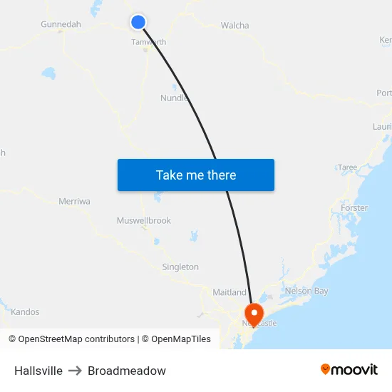 Hallsville to Broadmeadow map