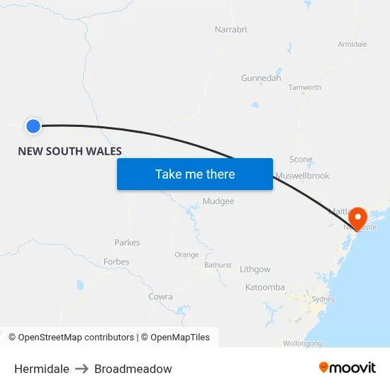 Hermidale to Broadmeadow map
