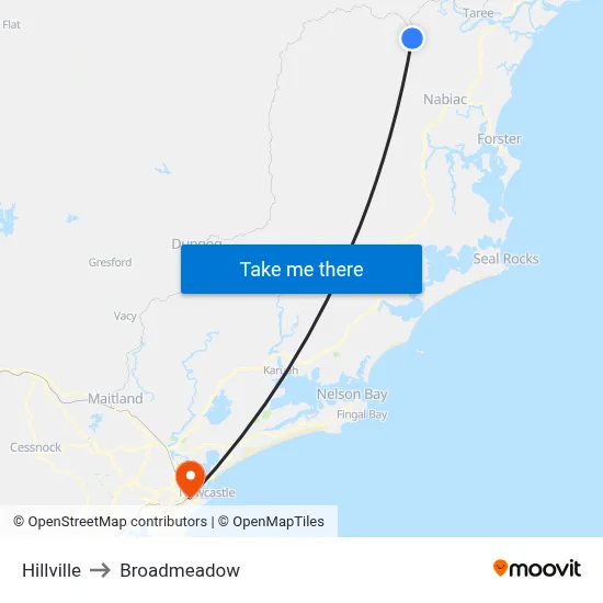 Hillville to Broadmeadow map