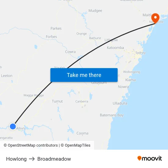 Howlong to Broadmeadow map