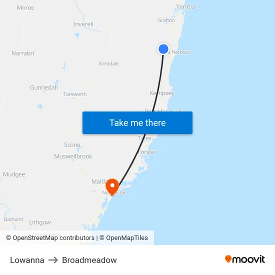 Lowanna to Broadmeadow map
