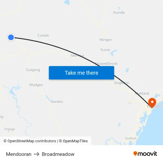 Mendooran to Broadmeadow map
