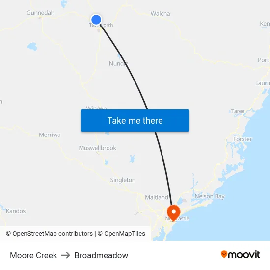 Moore Creek to Broadmeadow map