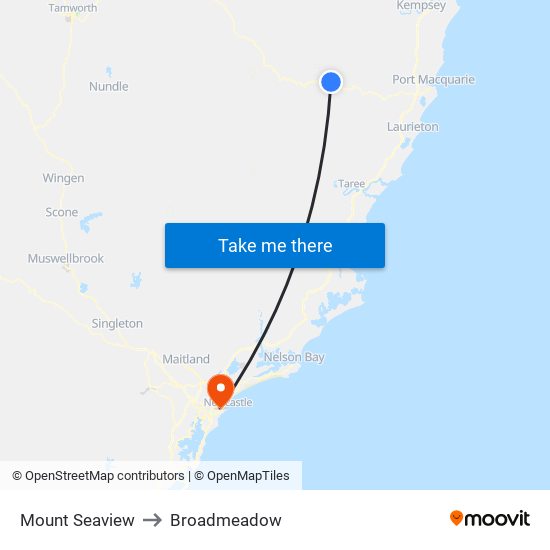 Mount Seaview to Broadmeadow map