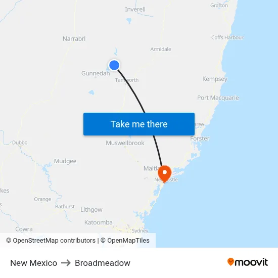 New Mexico to Broadmeadow map
