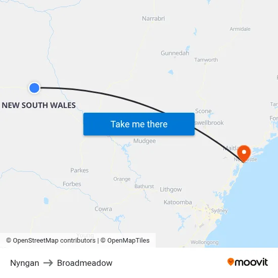 Nyngan to Broadmeadow map
