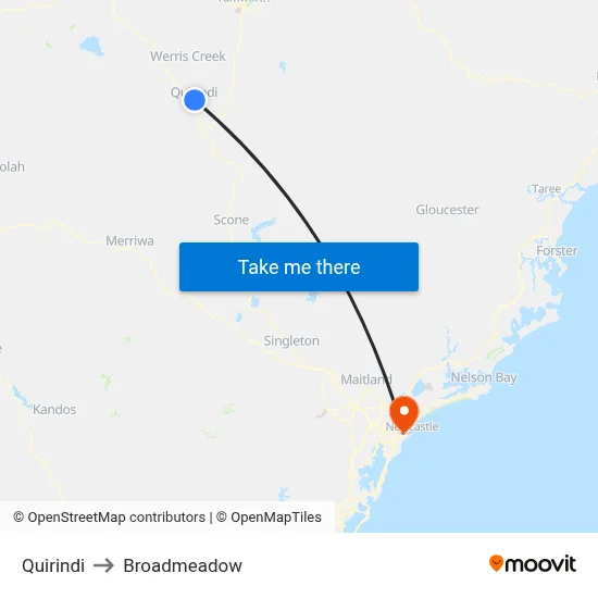 Quirindi to Broadmeadow map
