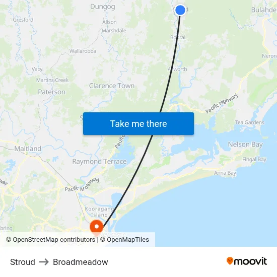 Stroud to Broadmeadow map