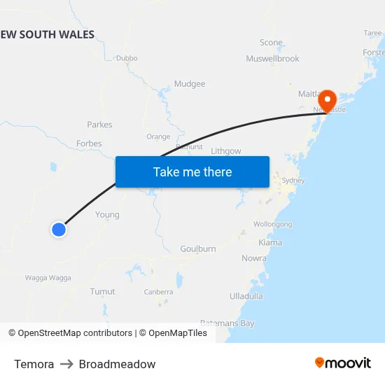 Temora to Broadmeadow map
