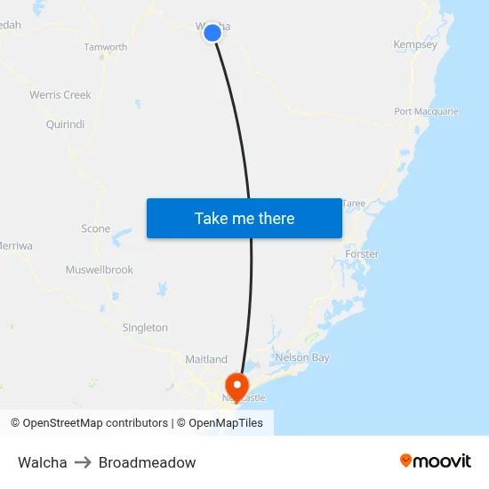 Walcha to Broadmeadow map