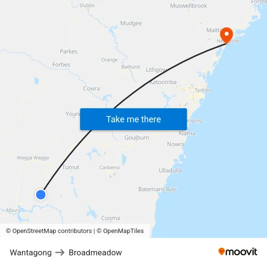 Wantagong to Broadmeadow map