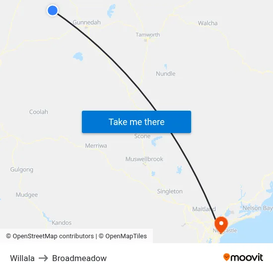 Willala to Broadmeadow map