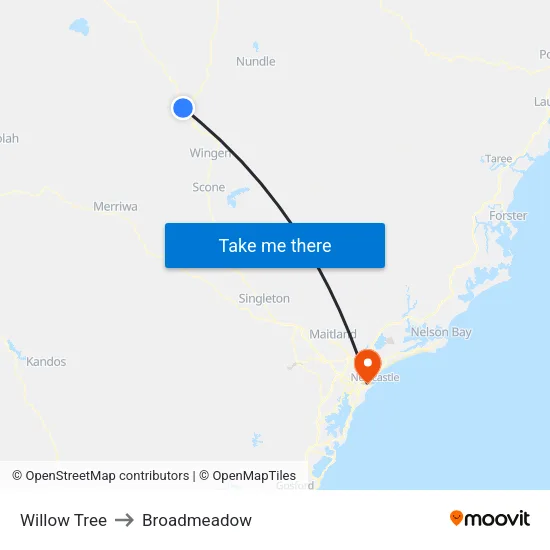 Willow Tree to Broadmeadow map