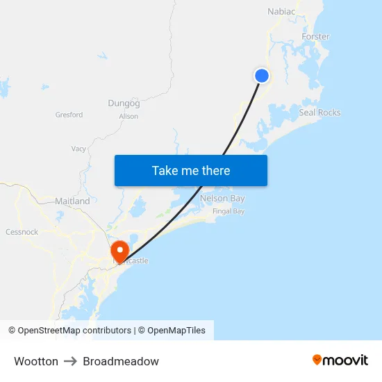 Wootton to Broadmeadow map