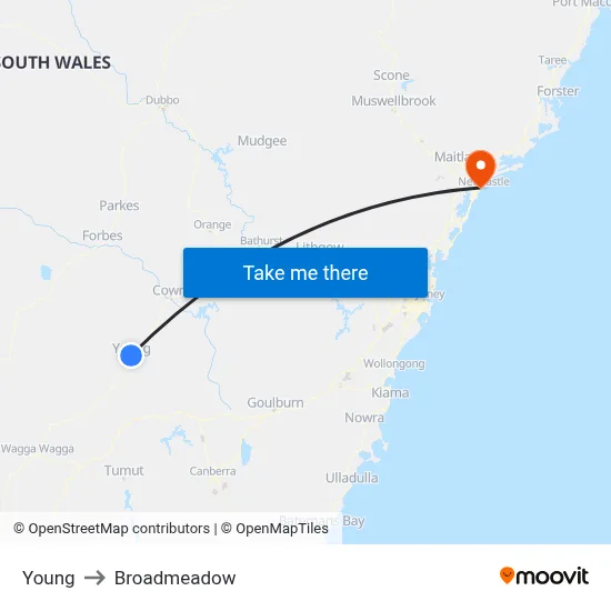 Young to Broadmeadow map