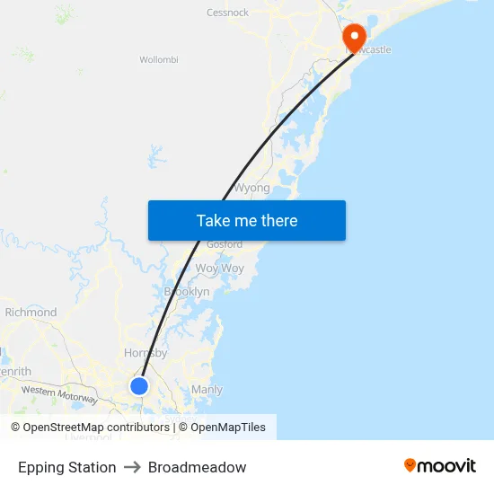 Epping Station to Broadmeadow map