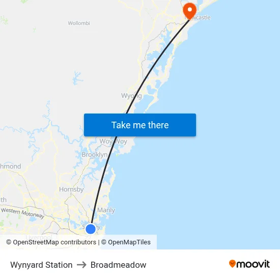 Wynyard Station to Broadmeadow map