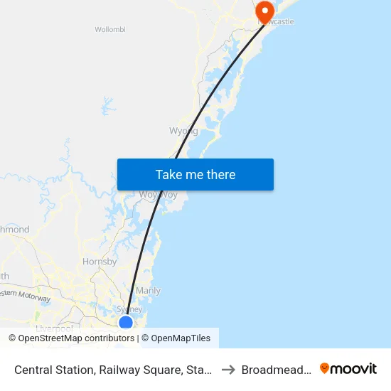 Central Station, Railway Square, Stand M to Broadmeadow map