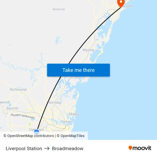Liverpool Station to Broadmeadow map