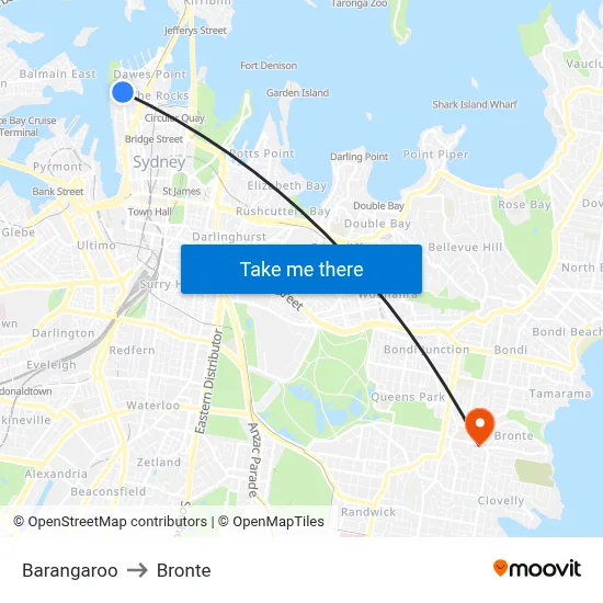 Barangaroo to Bronte map