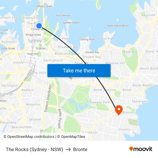 The Rocks (Sydney - NSW) to Bronte map