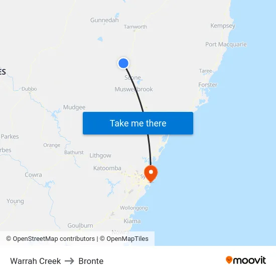 Warrah Creek to Bronte map
