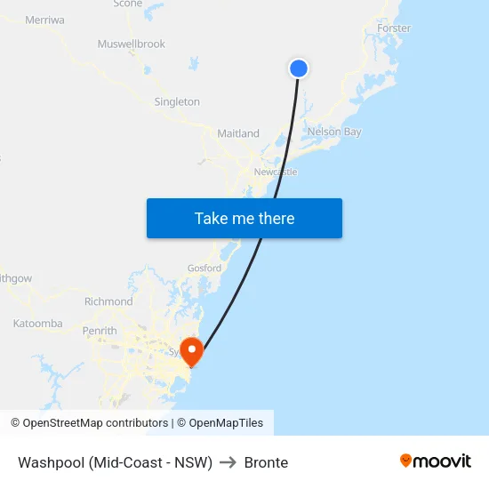Washpool (Mid-Coast - NSW) to Bronte map